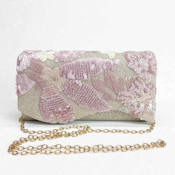 Mini Sparkly Glitter Clutch Bag With Flower Sequin Decor, Simple Flip Cover Design For Women To Use In Prom Parties, Weddings, And Daily Occasions, Perfectly Matching With Bridal Party