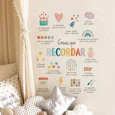 Aprendizaje del idioma español, decoración de pared con adhesivo para sala de terapia en español o inglés, adecuado para habitación infantil, dormitorio, guardería, decoración del hogar, calcomanía de pared, decoración de pared, pegatinas de pared, decoración de sala de estar