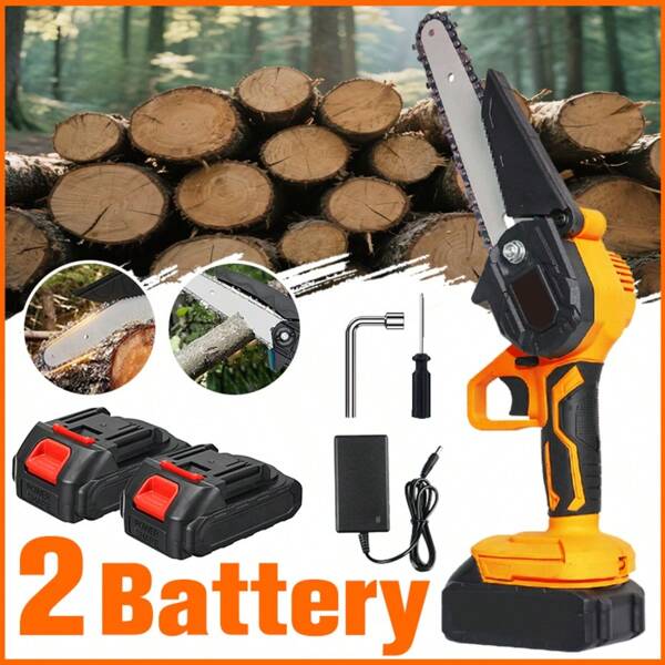 Mini Chainsaw 6 Inch, Portable Electric Chainsaw, Cordless With 2 Batteries And Charger, Suitable For Tree Branches, Garden, Yard, Power Gift For Men Dad