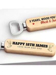Otwieracz do butelek z drewnianym uchwytem i nadrukowanym logo, prezent na 21. urodziny dla niego - SPERSONALIZOWANE prezenty na 18., 30., 40., 50., 60. urodziny dla mężczyzn, syna, brata, wnuka, chłopaka - KAŻDY WIEK I IMIĘ - Drewniany otwieracz do butelek piwa i napojów - Wielokolorowe - Zobacz 9