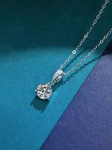 1pc Luxury 925 Sterling Silver 1 Carat 6.5mm Moissanite Necklace, Suitable For Women's Daily Wear, Party, Vacation, Valentine's Day, Mother's Day, Wedding Anniversary, Birthday, New Year Gift