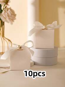 10/50pcs, Blank Packaging Paper Gift Box, Decoration Box With Ribbon And Pearl, Party Favors, Birthday Decor, Wedding Decoration, Party Supplies, Valentine's Day - Multicolor - View 14