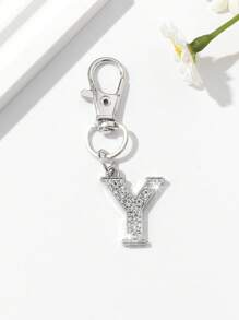 1pc Fashion European & American Unisex Minimalist Cute 26 English Letter Shaped Keychain Pendant Accessory, Embedded With Rhinestones, Suitable For Men & Women Car Keys, Bags, Decoration And Holiday Gifts - Silver - View 19