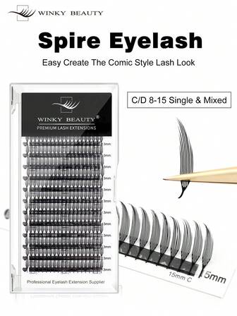 Winky Beauty 12 排 Spire 睫毛延长漫画 Spire C D 卷曲动漫效果柔软羽毛飘动漫画睫毛延长 0.07 毫米假睫毛合成哑光黑色尖头底毛羽毛形妆容轻盈蓬松独立假睫毛角色扮演必备返校派对日常生活婚礼约会音乐节万圣节化妆工具 8-15 毫米