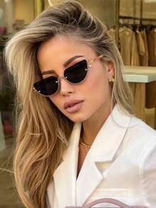 1 件半框半圆金属时尚眼镜复古个性化百搭时尚眼镜男女时尚眼镜适合日常佩戴、街头摄影、度假旅行、夏季海滩配饰返校猫眼形太阳镜 - 8058-黑色 - 查看 4