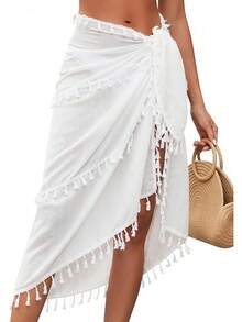 Eicolorte Sarong Cover Up Womens Beach Cover Up Bikini Bathing Suit Swimsuit Swimwear Coverup Sarong Pareo Wraps Women - A-白色 - 查看 1