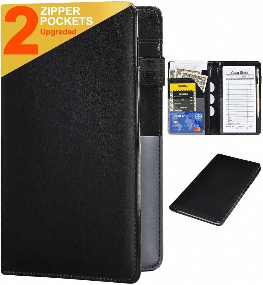 Server Books For Waitress - Leather Waiter Book Server Wallet With Ipper Pocket, Cute Waitstaff Organizer With Money Pocket Fit Waitress Apron(Classic Black) - Hồng lấp lánh - Xem 1
