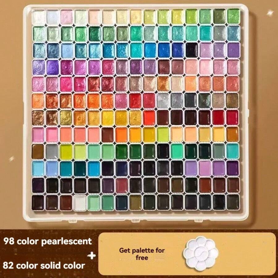 180 COULEURS (98 Perles Fausses + 82 unicolore) PEINTURES À L'AQUARELLE D'ARTISTE | Pigment Élevé Qualité Professionnelle | Pour Peinture, Art Floral de Fil | Artistes, Étudiants, Artisanat DIY / Apportez Une Palette de Couleurs, Pour Fournitures Scolaires, Rentrée des Classes