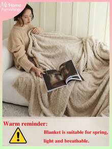 1 件卡其色塔夫绸荷叶边超柔软传统法兰绒珊瑚绒毛毯，适用于沙发、办公室、卧室、旅行和露营，四季皆宜 - 卡其色 - 查看 5