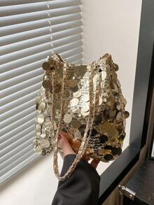 1 pezzo Borsa a tracolla da donna leggera e resistente con glitter, ampia capacità, borsa a secchiello versatile e alla moda adatta per feste, viaggi, serate