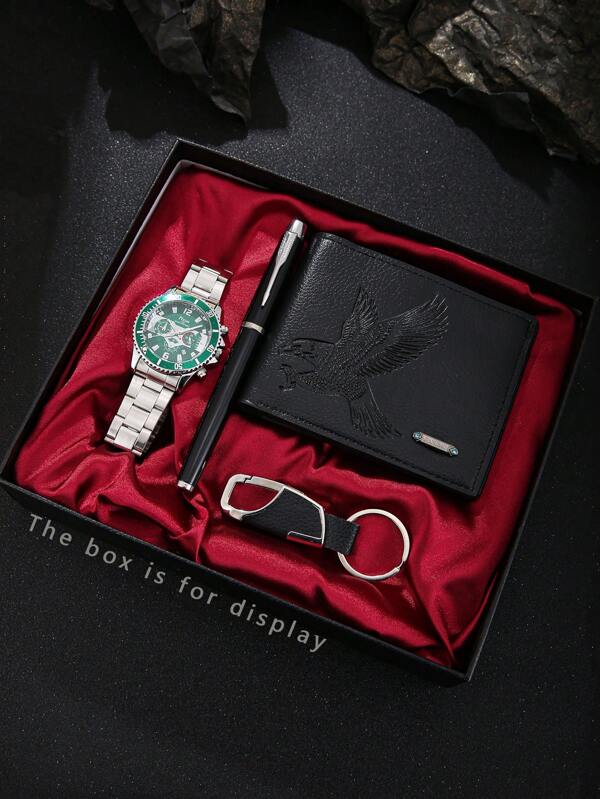 4 pièces/set Montre de mode décontractée et élégante pour hommes + collier pendentif et bracelet, disponible en plusieurs couleurs, cadeau parfait pour lui pour des occasions comme Thanksgiving, anniversaire, fête des pères