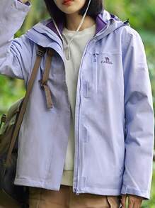 CAMEL CROWN Three-In-One Jacket, Plus Velvet And Thickened Outdoor Windproof And Waterproof Hiking And Mountaineering Clothing Jacket - Lilac - View 2