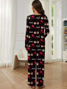 Customized Women's Pajama Set, Unique Big Head Photo, Couple Face Replacement, Holiday Atmosphere, Fall Winter Clothes,Roupa Reveillon - Black - View 2