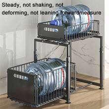 Pull-Out Storage Rack For Under The Sink - No Drilling Required / Space-Saving - Ideal For Storing Snacks, Condiments And Household Items - 黑色 - 查看 6