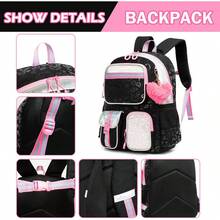 Aesthetic Cute Backpack For Elementary To Teen Girls - 8-10 Years Old Kids Bookbag - 黑色 - 查看 5