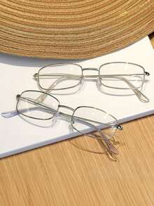1 件女士小方形眼镜框，窄金边，超轻矩形眼镜 - 銀色 - 查看 6