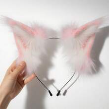 Halloween Fox Ears Headband Fake Fur Fox Costume Hair Accessories For Cosplay  Party - 粉紅白色 - 查看 5