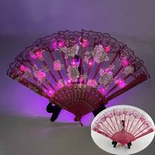 مروحة دانتيل مضيئة بالليد، مروحة مضيئة، ديكور يدوي لحفلات، إكسسوار لأزياء المهرجانات، ديكور هالوين