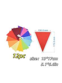 1套，3米长，12件，6色复古彩色亚麻三角旗，适用于生日、婚礼、万圣节、圣诞节、教室装饰、新年派对装饰、秋季家居装饰。线条不影响使用。颜色随机发！！，适用于学校用品，返校 - 單件 - 查看 12