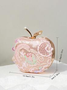 这款迷人、优雅、奢华的粉色苹果形亮片手提包，适合派对、商务和休闲场合，适合女士、女性、派对女孩、新娘，是派对、婚礼、舞会、宴会/庆典的完美之选，也是送给女性、母亲、老师、朋友、伴娘的最佳礼物。 - 粉色 - 查看 3