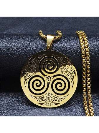 不锈钢女巫漩涡项链，银色/金色/黑色，维京三叉戟凯尔特结螺旋三叉戟项链，男女皆宜的时尚配饰，情侣礼物