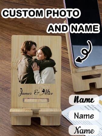 Custom Phone Stand Photo And Name,Personalized Wooden Phone Holder,Portable Smart Phone Stand,Tablet Stand,Versatile,Tv Series Watching Assistant,Simple,Elegant,Valentine's Day,Foldable,Customized,Customizable Picture Birthday Gifts,Lightweight,Portable,Leisure Daily,Father,Mom,Couple,Sister,Friend
