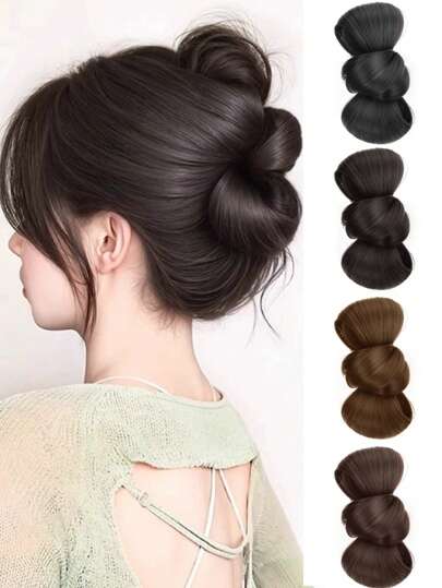 Maruko Head 女士合成假发，蝴蝶结爪夹花苞头型，平头专属发髻，后脑勺，假发爪夹套装，时尚发饰，优雅发爪，秋季发夹，秋冬时尚发爪，适合度假装扮，女士夏季