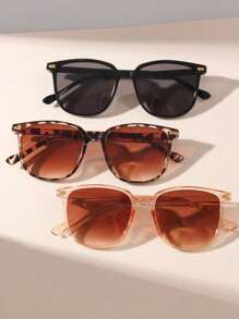 3 副金属框椭圆形时尚眼镜，适合女孩日常佩戴，沙滩配饰，女孩眼镜遮阳镜（镜腿颜色和款式随机）