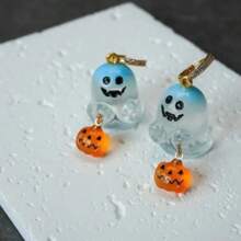 1 Pair Charming Halloween Pumpkin Hoop Earrings - Cute Resin Jewelry For Women, Suitable For Parties And Gifts