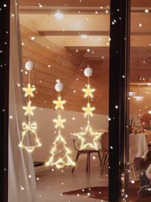 3pcs Warm Yellow Light Christmas Window Lights Decoration, LED Suction Cup Lights Christmas Decoration, Christmas Bells, Christmas Tree, Pentagram LED Suction Cup Lights, 19.7*6.3in, Battery Powered, Indoor Outdoor Christmas Tree Fireplace Window Room Decoration, Home Decor, Christmas Decorations, Bedroom Decor, Party Decor Holiday Festival, Used For Wedding Gift New Year Party Terrace Garden Window Decoration (Batteries Not Included)