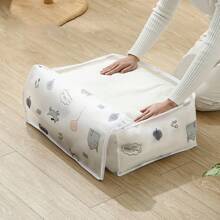 1pc Transparent Printed Large Capacity Foldable Storage Bag, Home Use - Blue and White - View 5