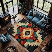 3x5 Rugs, 2x3 Rug, Southwestern Rustic Area Rug, Colorful Geometric Door, Washable & Non - Slip Small Carpet, Home Decor - 橘色,藍綠色,深綠色,棕褐色 - 查看 2