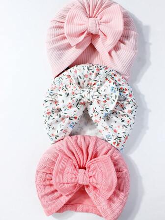 3 件蝴蝶结婴儿帽，适合日常使用，适合 0-2 岁婴儿