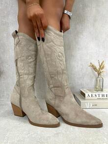 IKRUSH Block Heel Cowboy Boots I38509  Block Heel Boots Low Heel Regular Length Regular Fit - Beige - View 5