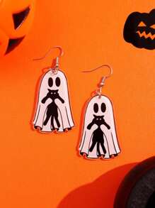 1 对时尚、有趣、闪亮的卡通亚克力幽灵和黑猫吊坠耳环，独特的万圣节设计，日常佩戴，派对首饰 - 彩色 - 查看 1