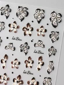 2 件渐变棕色仙女兰花法式指甲贴纸浮雕黑色豹纹雕刻花卉指甲贴花冬季指甲艺术装饰 DIY 美甲用品 - 彩色 - 查看 5