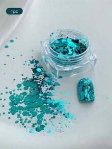 1 pieza Mezcla de tamaños de brillo azul verde pavo real, brillo de sirena brillante, brillo coreano hexagonal grande, suministros para uñas, encantos para uñas, gemas para uñas