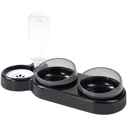 1pc Double Pet Bowl Set - Non-Slip Dual Cat & Dog Dish For Food & Water, Tilted Design For Comfortable Feeding