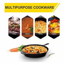 30cm Cast Iron Frying Pan | Non-Stick, Handle-Frying Pan | Smooth Surface For Induction Cooking | Versatile Kitchen And Dining Use | Durable And Easy-To-Clean Cast Iron Cookware - Black - View 9