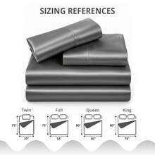 Lux Decor 4-Piece Satin Sheet Set, Silky Soft Polyester Bed Sheets With Deep Pocket Fitted Sheet, Breathable Cooling And Refreshing Bedding, Soft Touch, Washable Bed Linen For Home, Bedroom And Guest Room - 深灰色 - 查看 3
