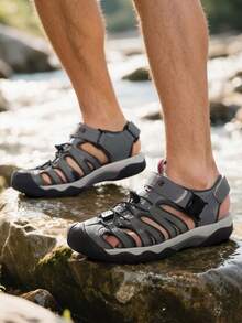 Men's Sandals, Closed Toe Athletic Sport Sandals, Mens Summer Shoes, Lightweight Trail Walking Flat Sandals For Beach Sport Outing - Xám - Xem 2