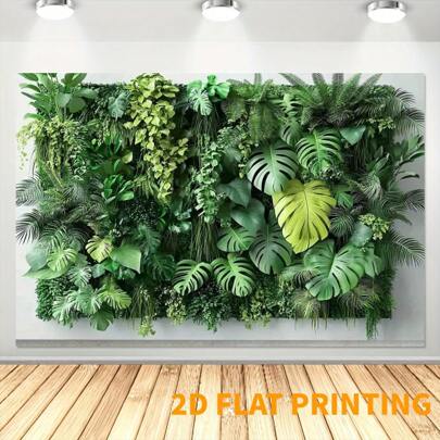 Cenário de jardim vertical com vegetação exuberante 2D de 1 peça - Decoração de parede com folhas artificiais de monstera e videira para decoração de casa, pátio e festa, material de poliéster, sem necessidade de energia, decoração de jardim
