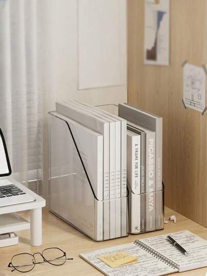1pc Grey, Transparent Color Desktop Bookshelf Acrylic Transparent Student Book Desk Storage Rack Office Dormitory Document Storage Rack