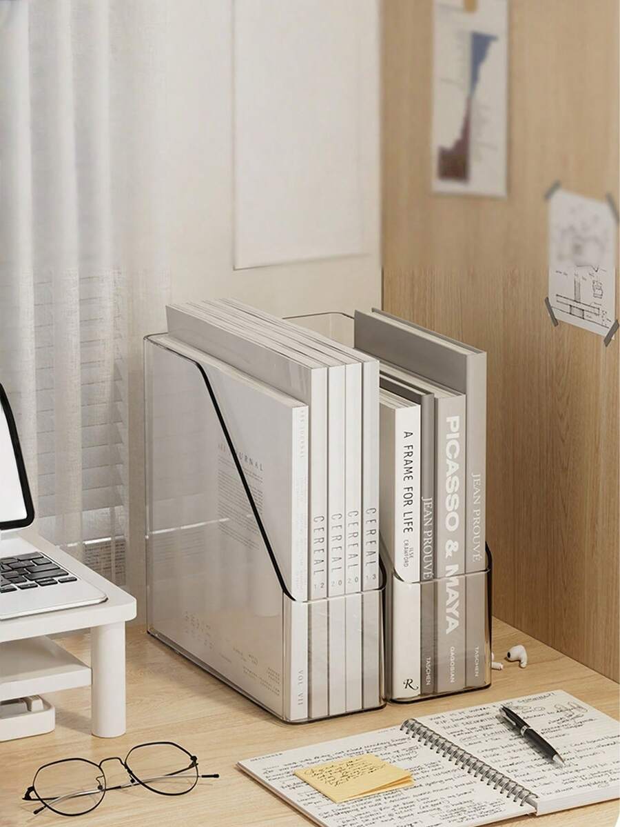 1 cái Giá sách để bàn màu xám, trong suốt bằng acrylic trong suốt Giá để sách học sinh Giá để đồ văn phòng Ký túc xá Giá để đồ tài liệu