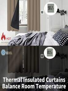 1 件遮光窗帘，隔热防紫外线，打孔设计，适用于客厅、卧室，停电时使房间变暗，秋冬季（面料重量 100 克） - 咖色 - 查看 7