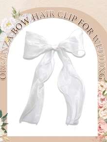 1个新娘面纱发夹，欧根纱蝴蝶结发夹，白色透明蝴蝶结发夹，单只派对发夹，伴娘礼物，女士及女孩婚礼发饰，爪夹，发爪，发夹，发卡，发饰，发卡 - 白色 - 查看 3