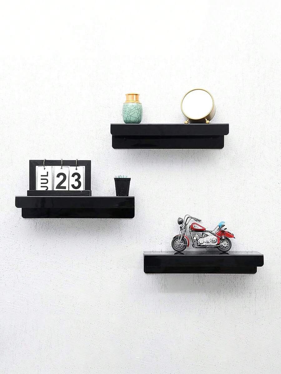 1pc No Hole Drilling 11.8-Inch Black Acrylic Wall Floating Shelf, Wall Mounted Children's Book Display RackRoom Decor - Black - View 1