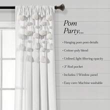 LUSH DECOR Boho Pom Pom Tassel Linen Window Curtain Panel Navy Single 52X84 Halloween-Fall Decor-Room Decor - Off White - 查看 1