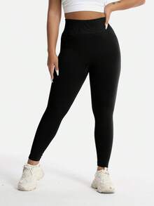 TNTOR 加大码高腰提臀健身紧身裤，女式深蹲瑜伽裤，高弹力速干紧身运动裤，蜜桃臀高腰设计，收腹，适合锻炼、运动、骑自行车 - 黑色 - 查看 6