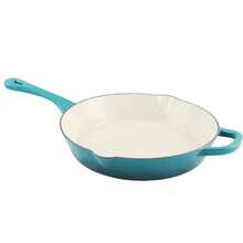 Enameled Cast Iron Skillet 12 Inch Round Durable Heat Retaining Cookware With Pour Spouts Oven Safe Induction Compatible Hand - Multicolor - View 2